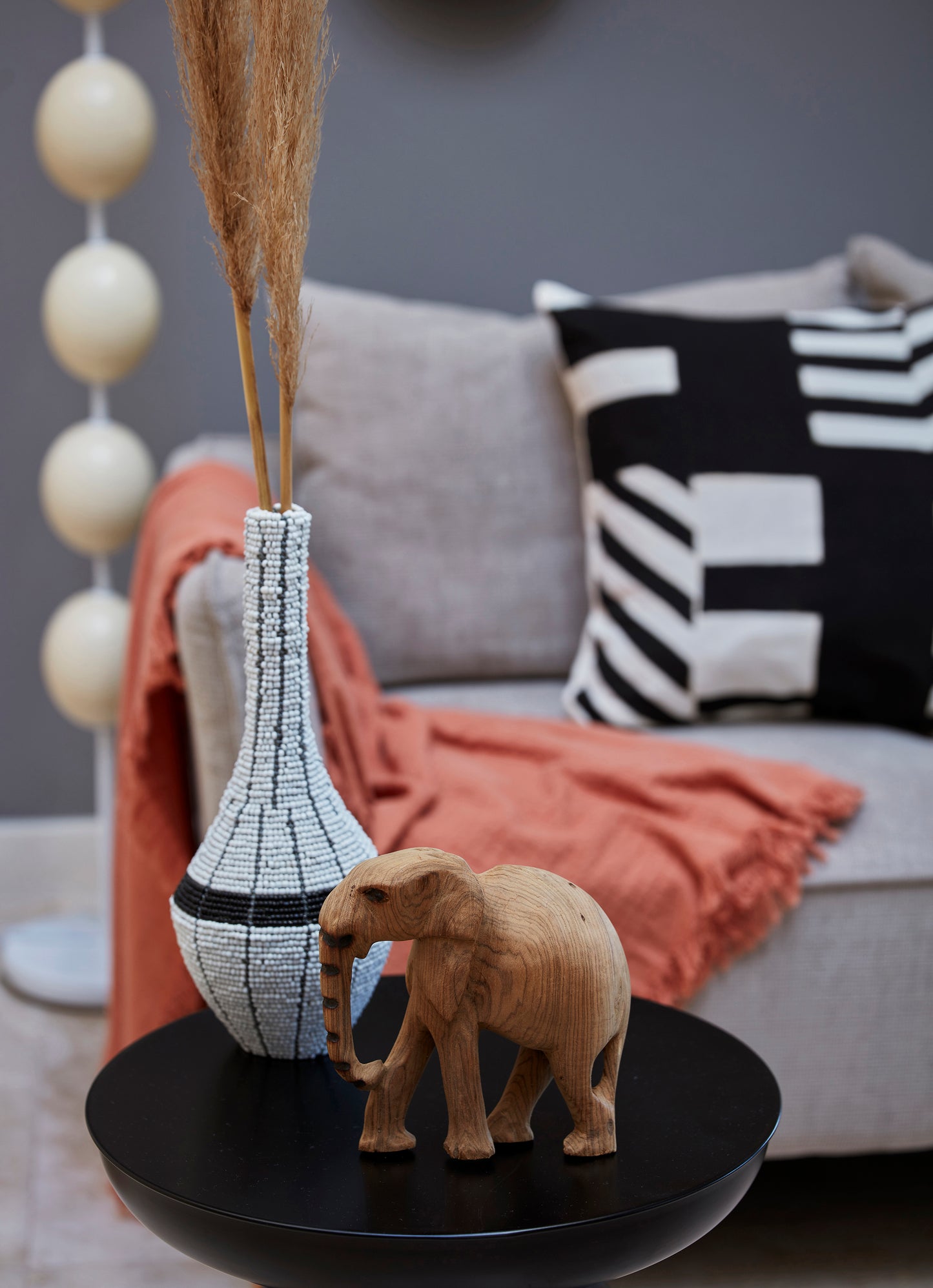 Porcupine quill lampshade with ostrich eggshell lamp base