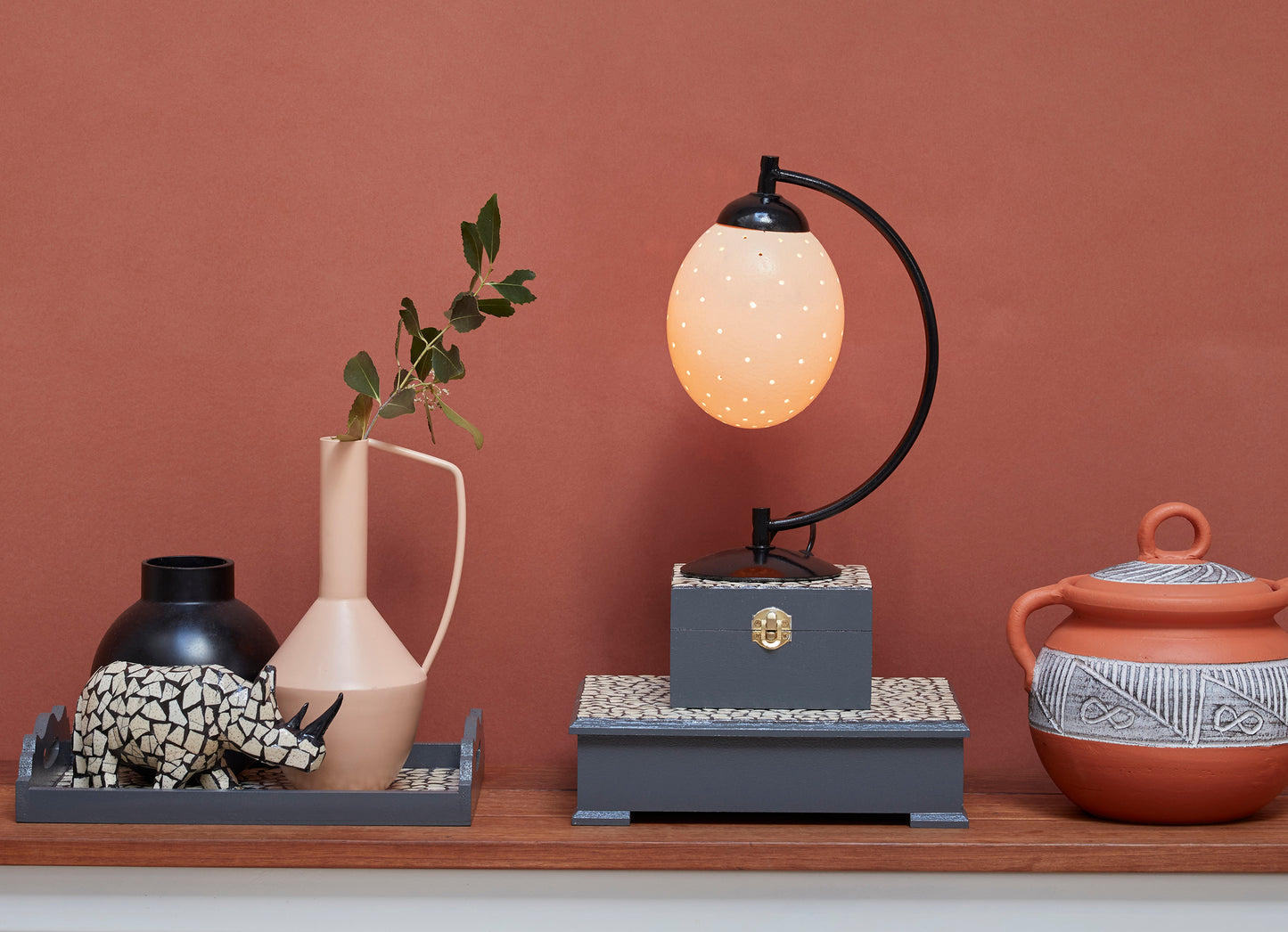 Mild Steel Ostrich egg lamp stand half moon (excludes egg)