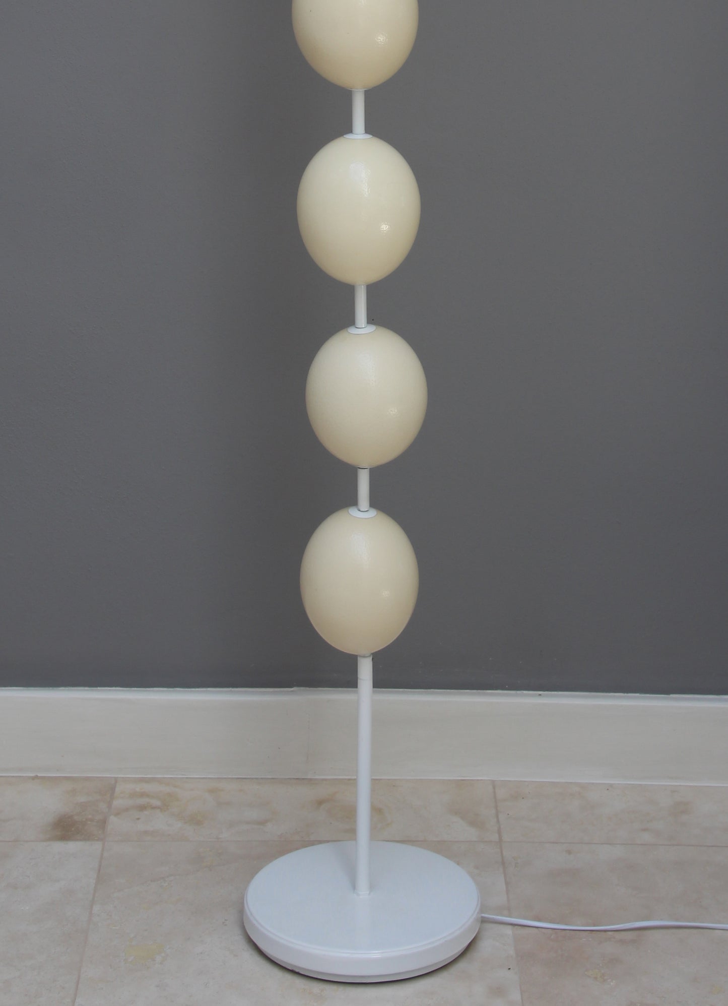 Porcupine quill lampshade with ostrich eggshell lamp base