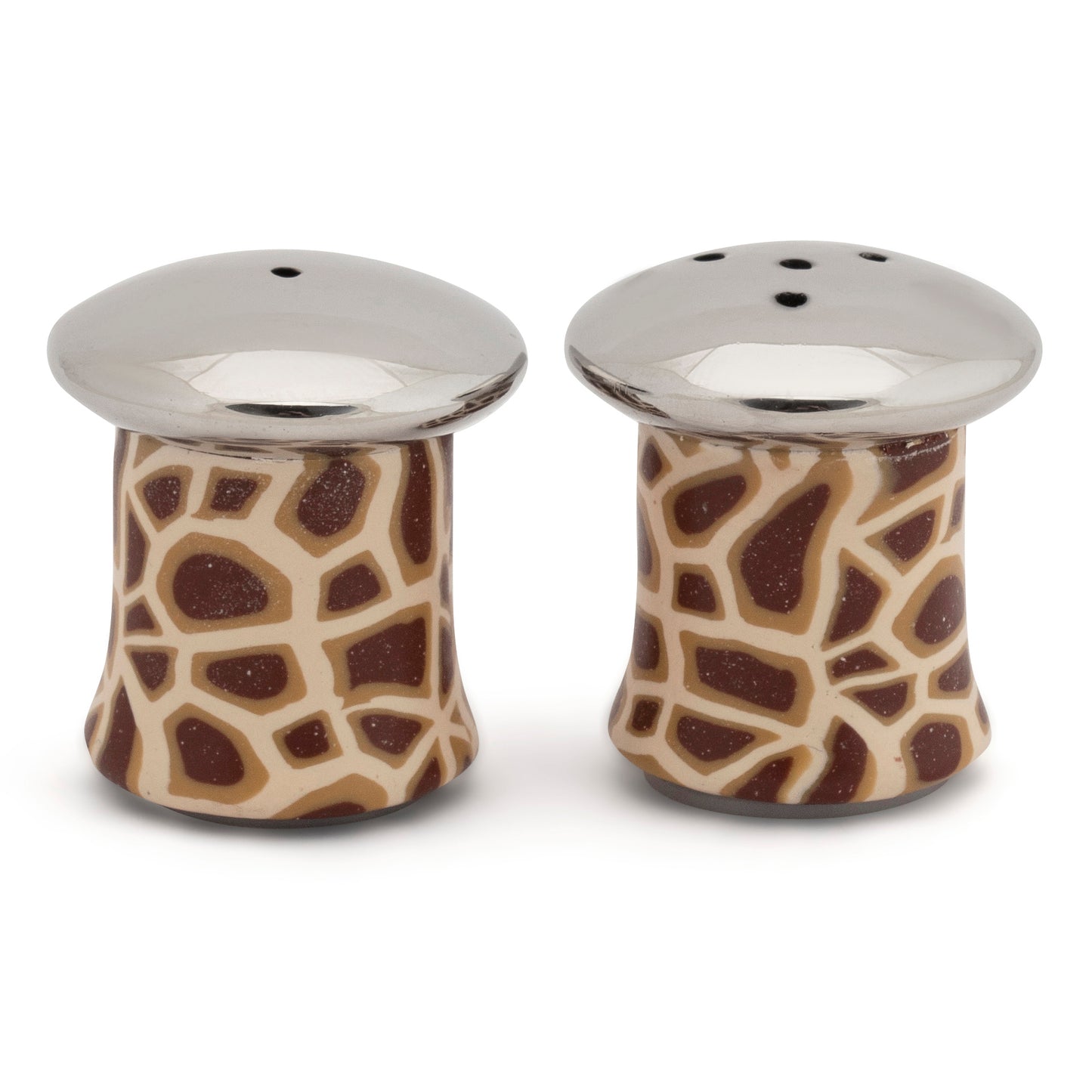 Fimo clay and silver-plated salt and pepper set in a wooden gift-box