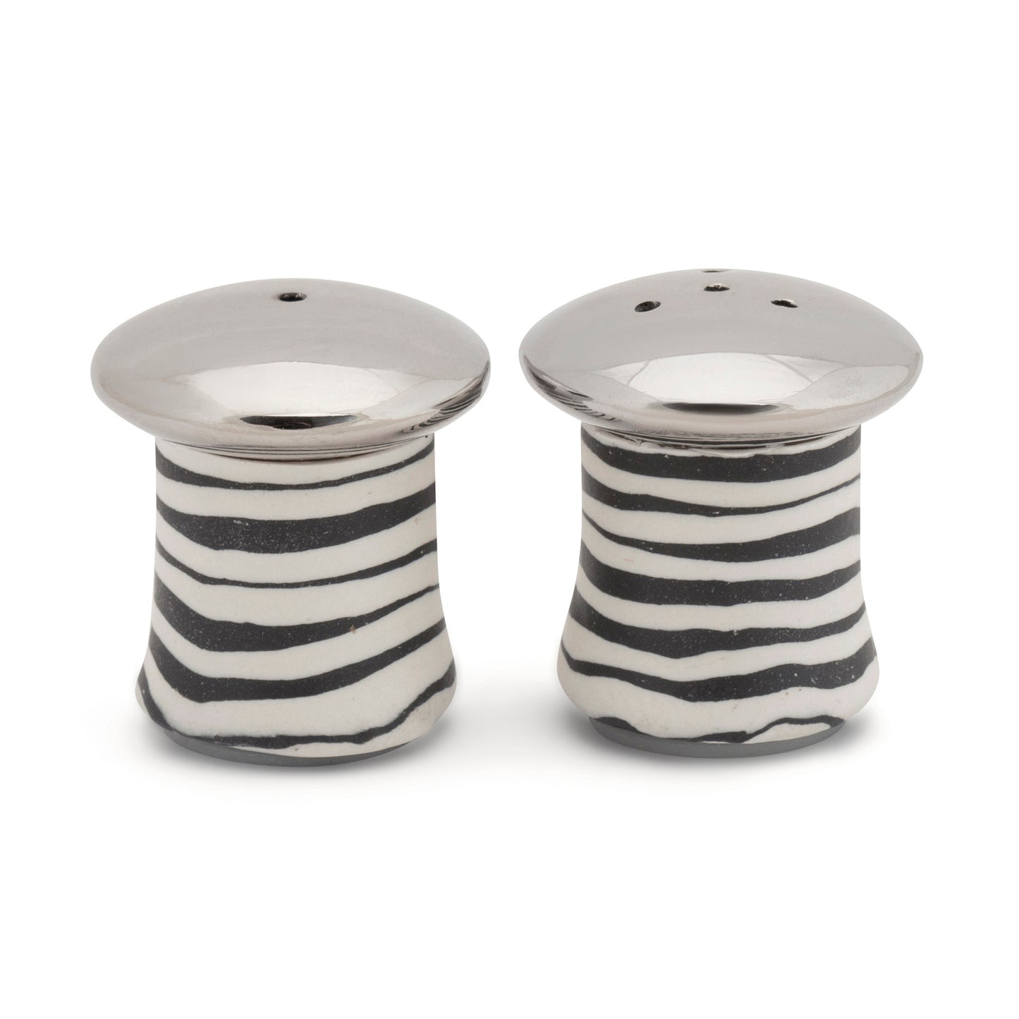Fimo clay and silver-plated salt and pepper set in a wooden gift-box