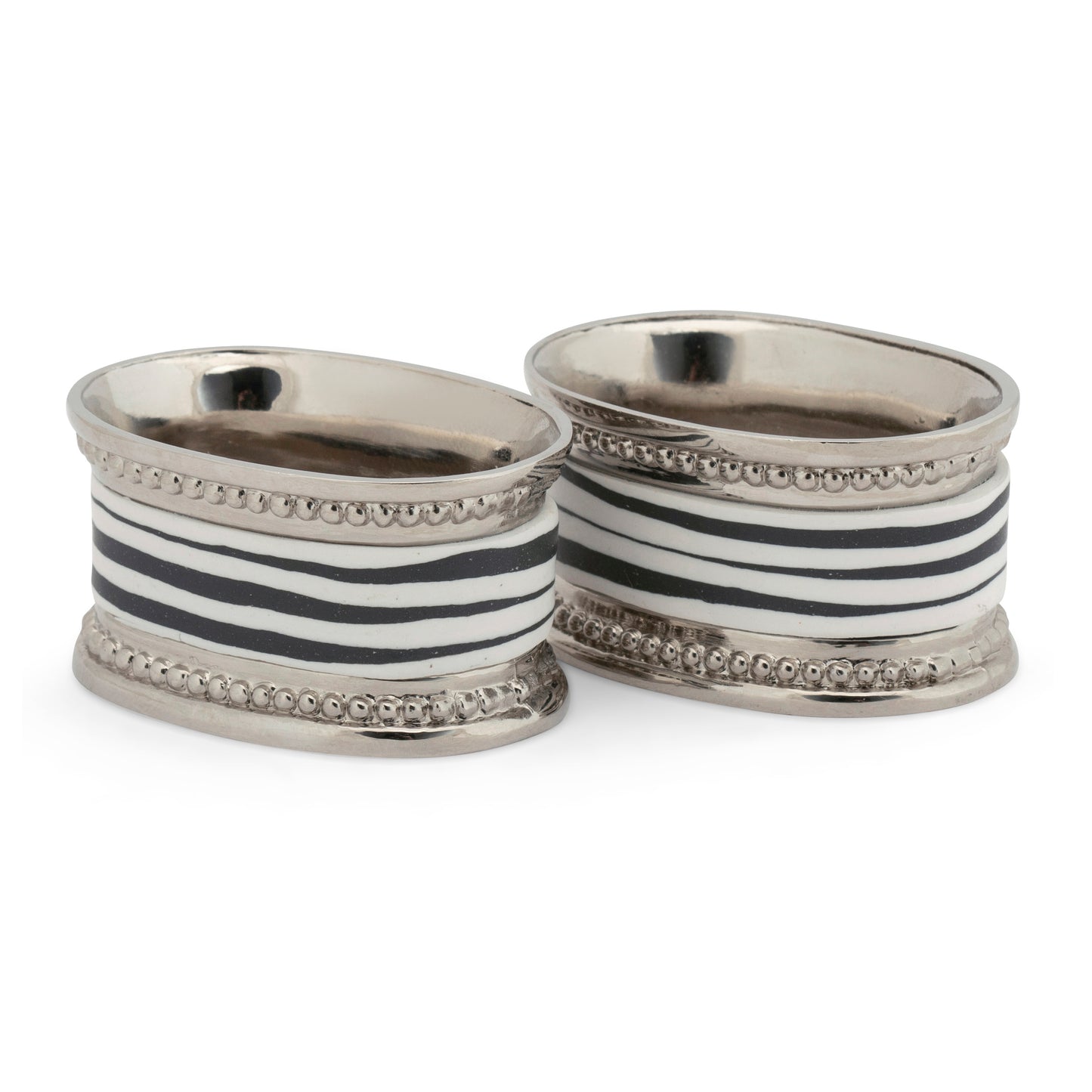 Fimo clay and silver-plated napkin ring set in a wooden gift box