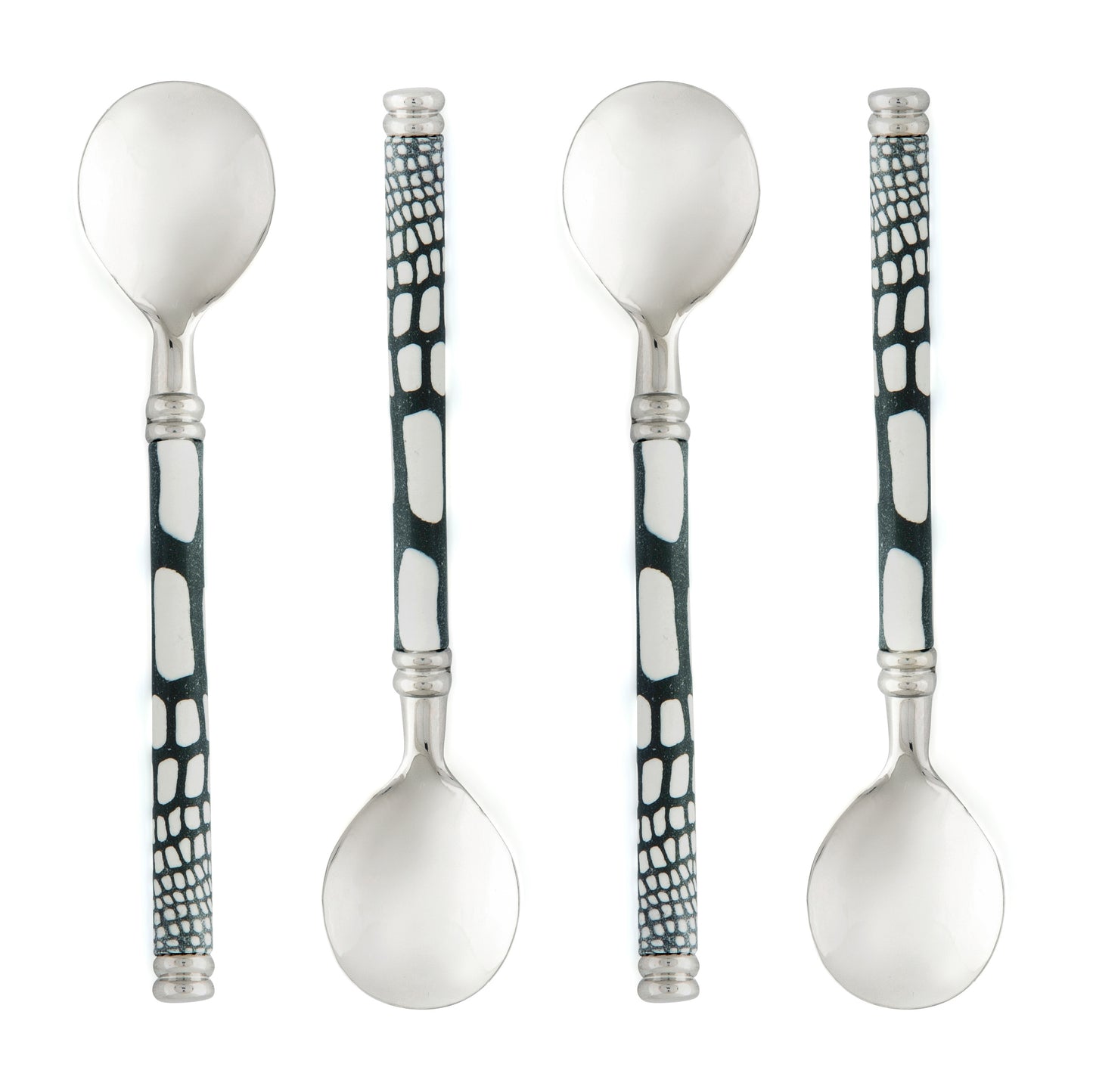 Fimo clay and silver-plated teaspoon set in a wooden gift box