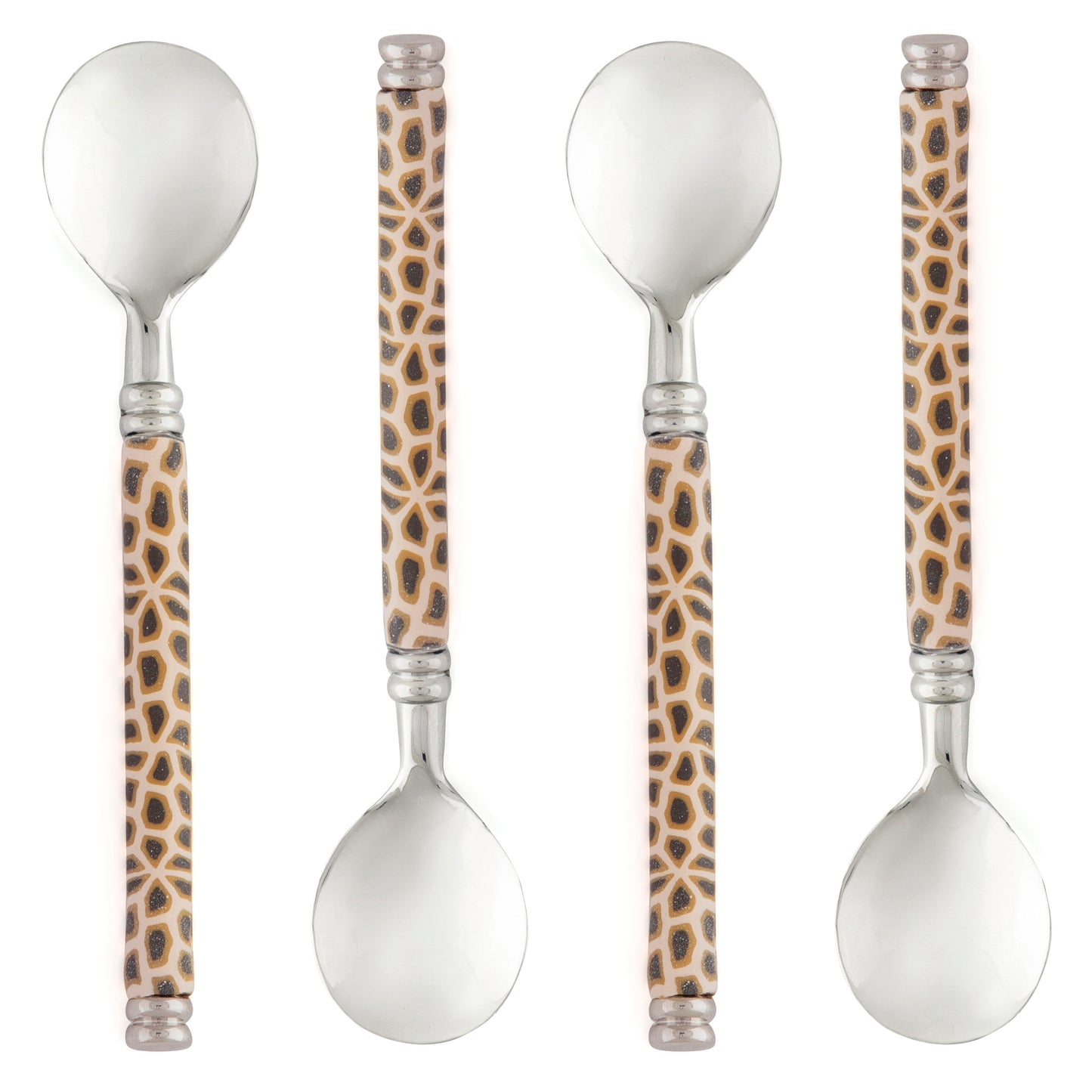 Fimo clay and silver-plated teaspoon set in a wooden gift box