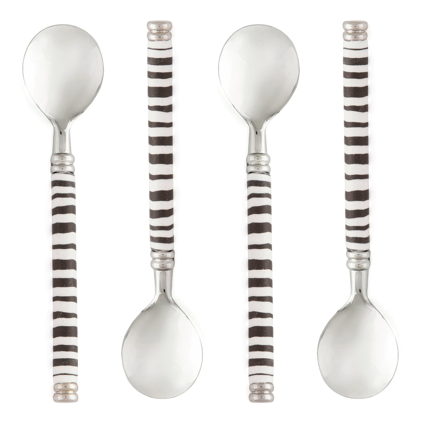 Fimo clay and silver-plated teaspoon set in a wooden gift box