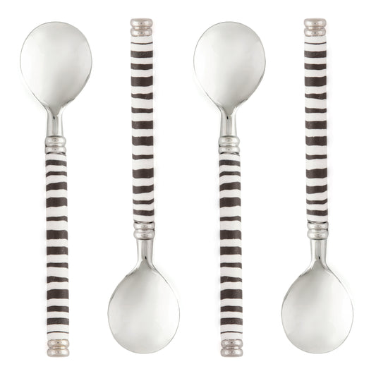 Fimo clay and silver-plated teaspoon set in a wooden gift box