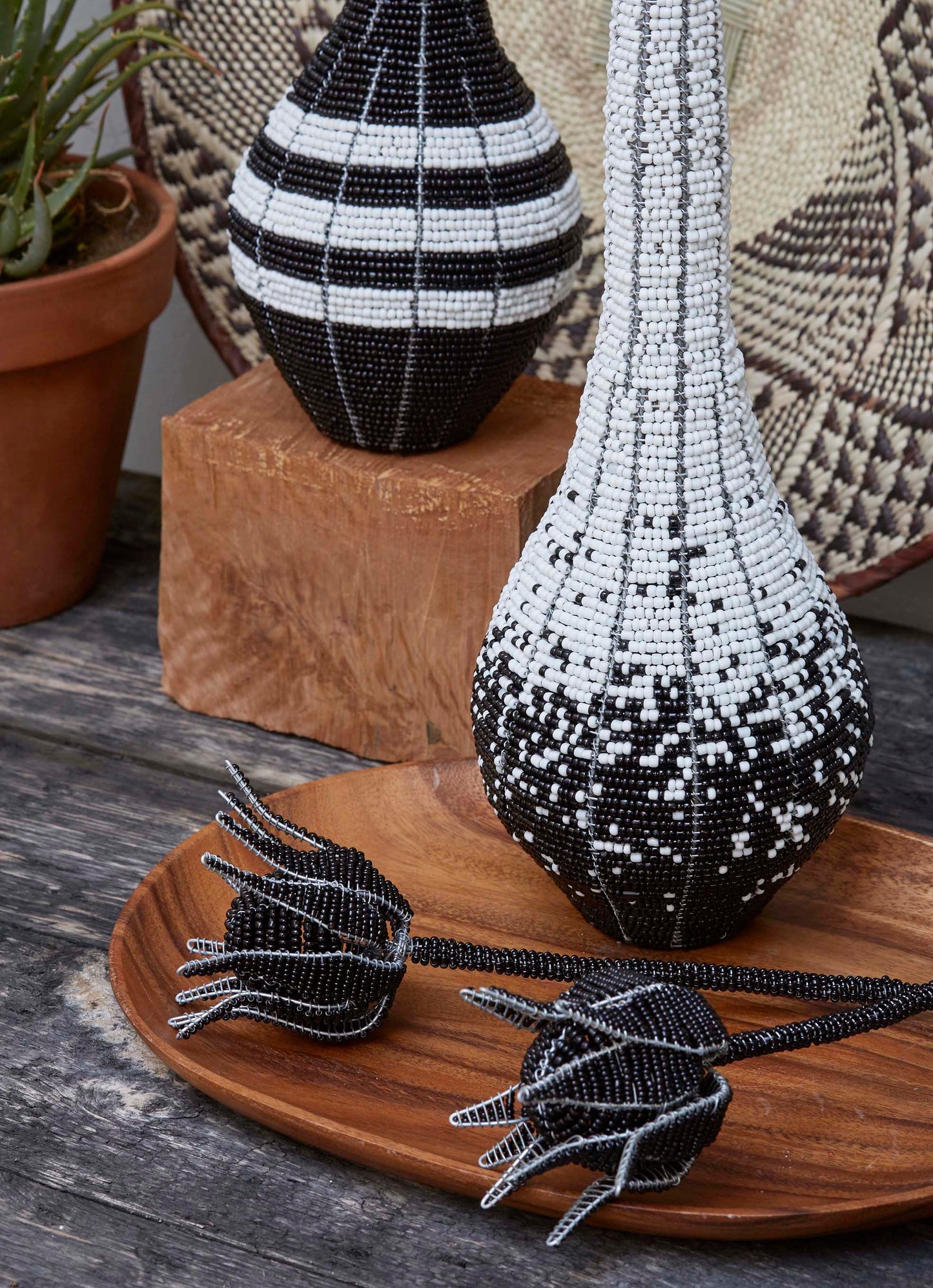 Black & white beaded decorative vase