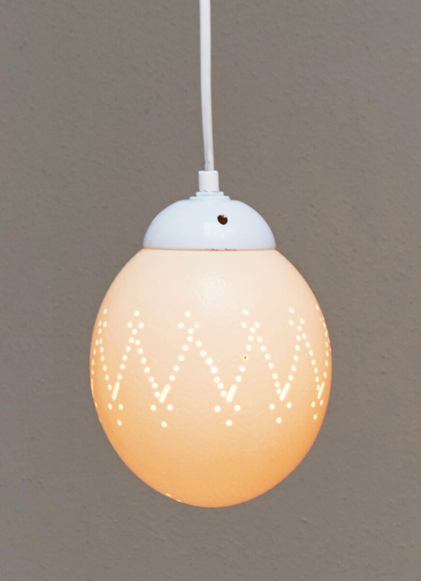 Natural ostrich eggshell pendant light