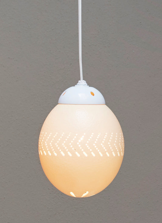 Natural ostrich eggshell pendant light