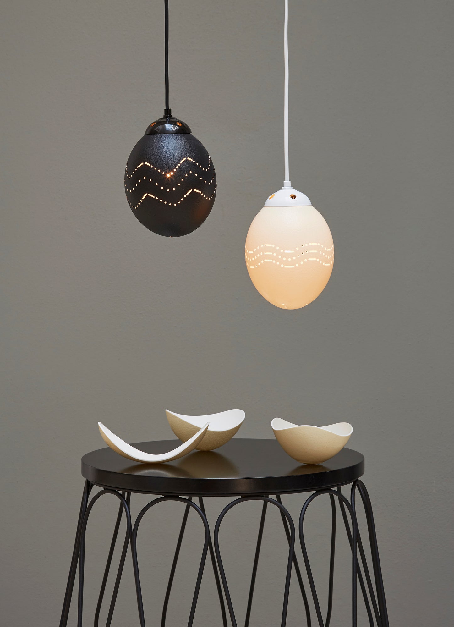Black ostrich eggshell pendant light