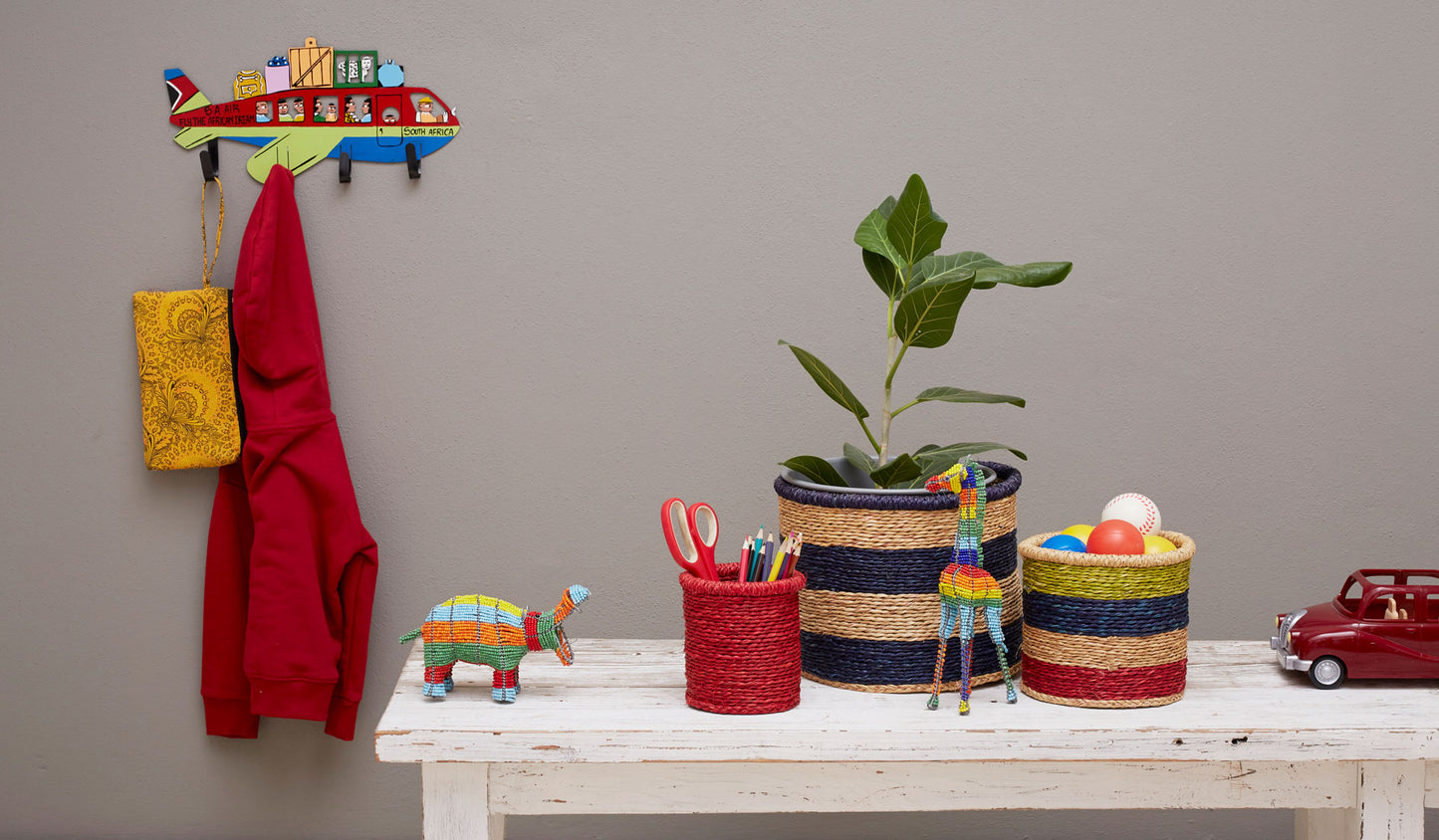 African turquoise and natural storage basket
