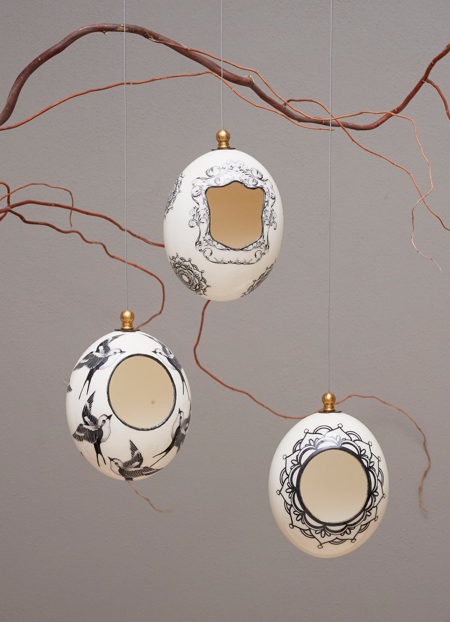 Painted Ostrich eggshell birdfeeder