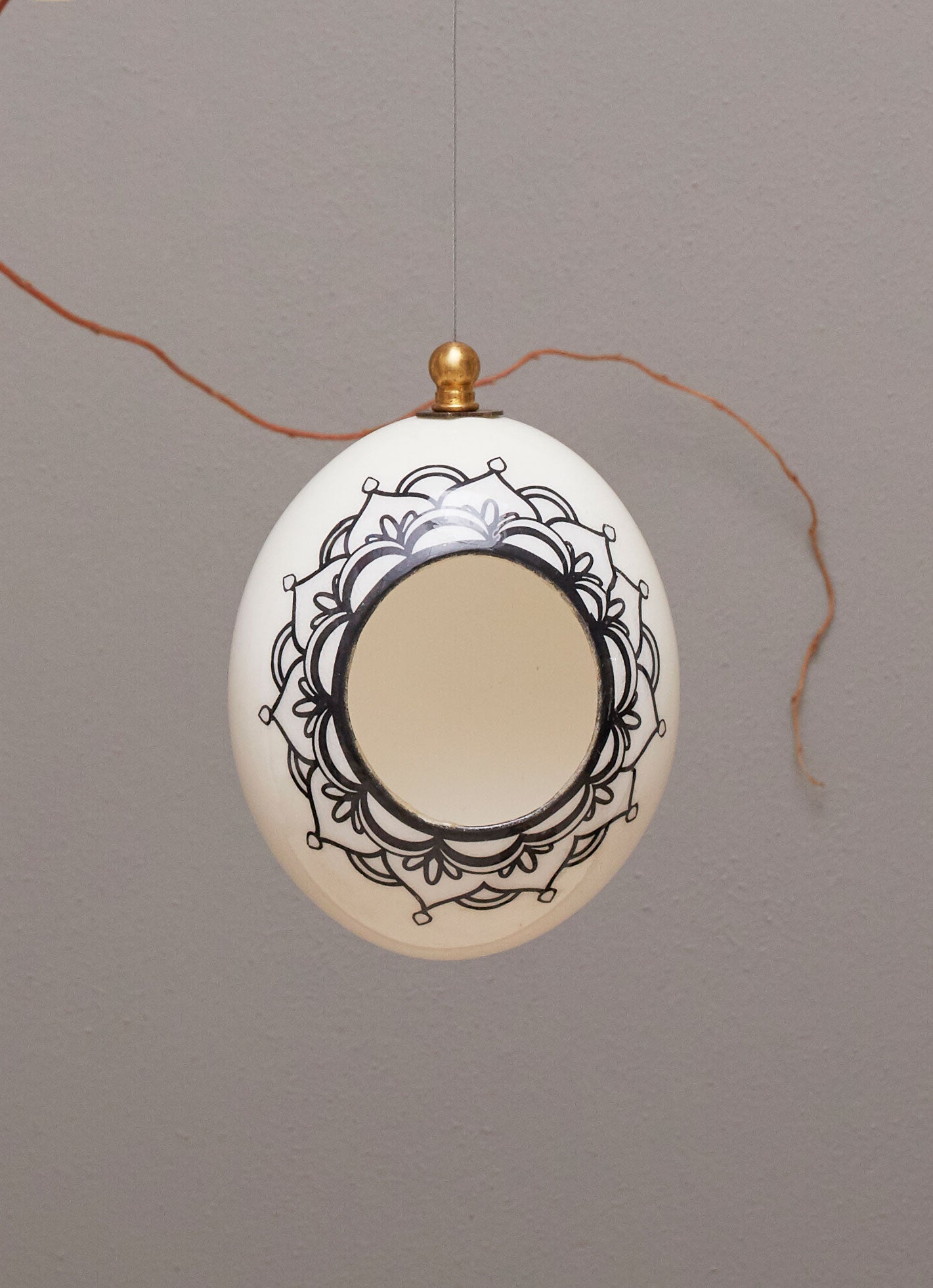 Painted Ostrich eggshell birdfeeder