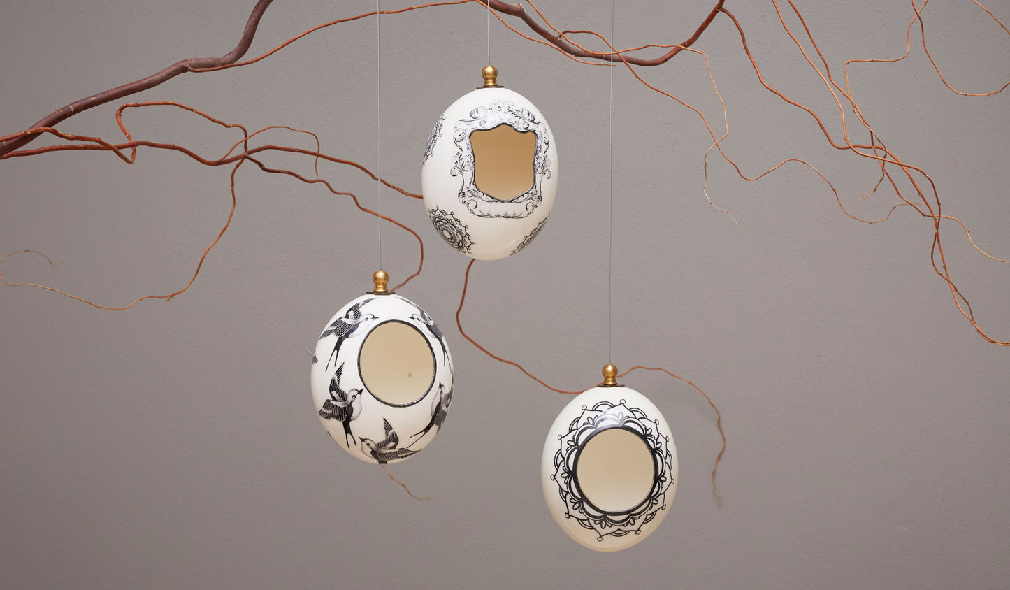 Painted Ostrich eggshell birdfeeder