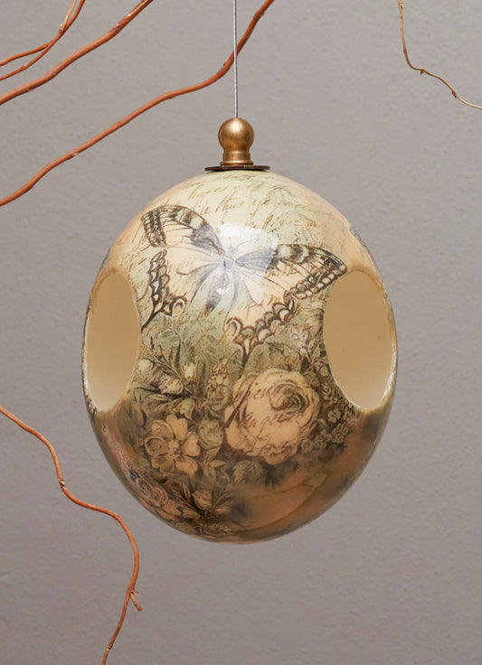 Painted Ostrich eggshell birdfeeder