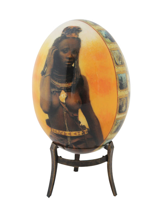 Decoupage African venda girl & Africa map ostrich egg