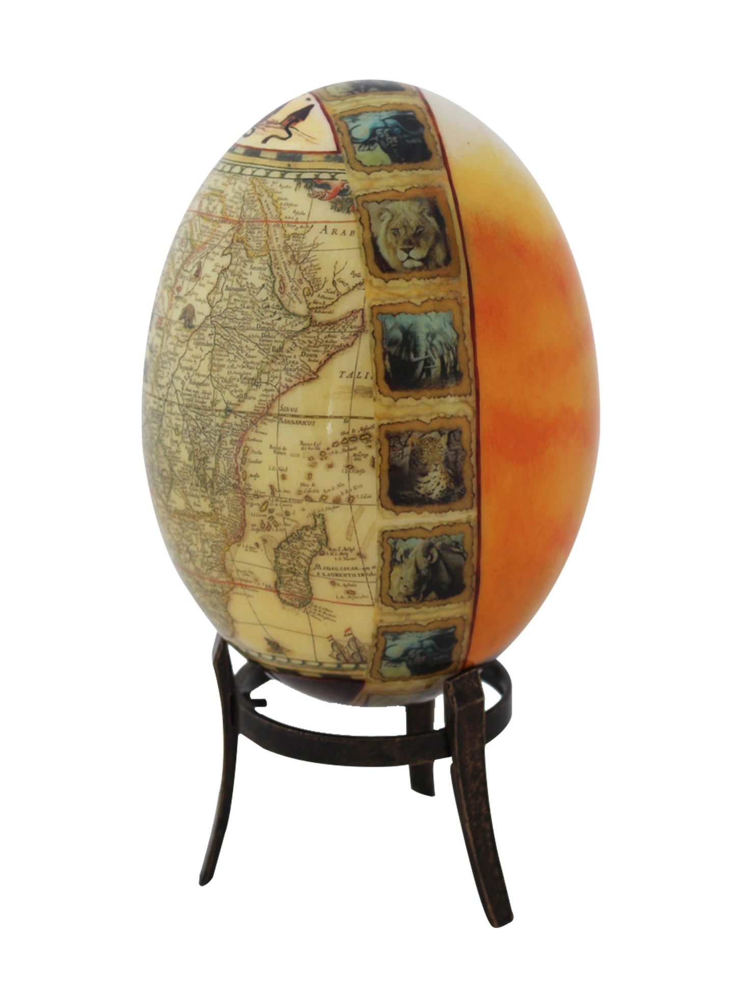 Decoupage African venda girl & Africa map ostrich egg