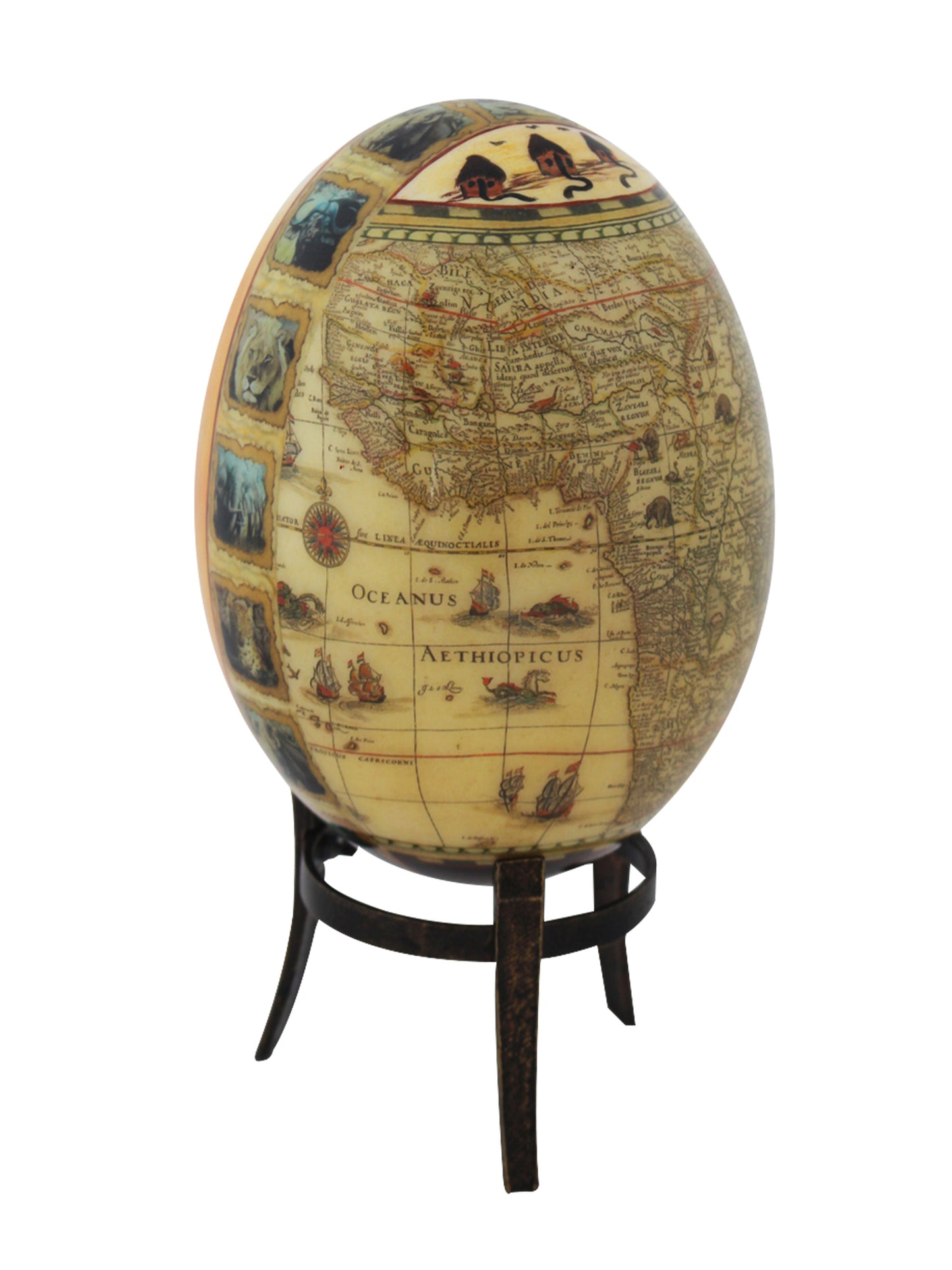 Decoupage African venda girl & Africa map ostrich egg