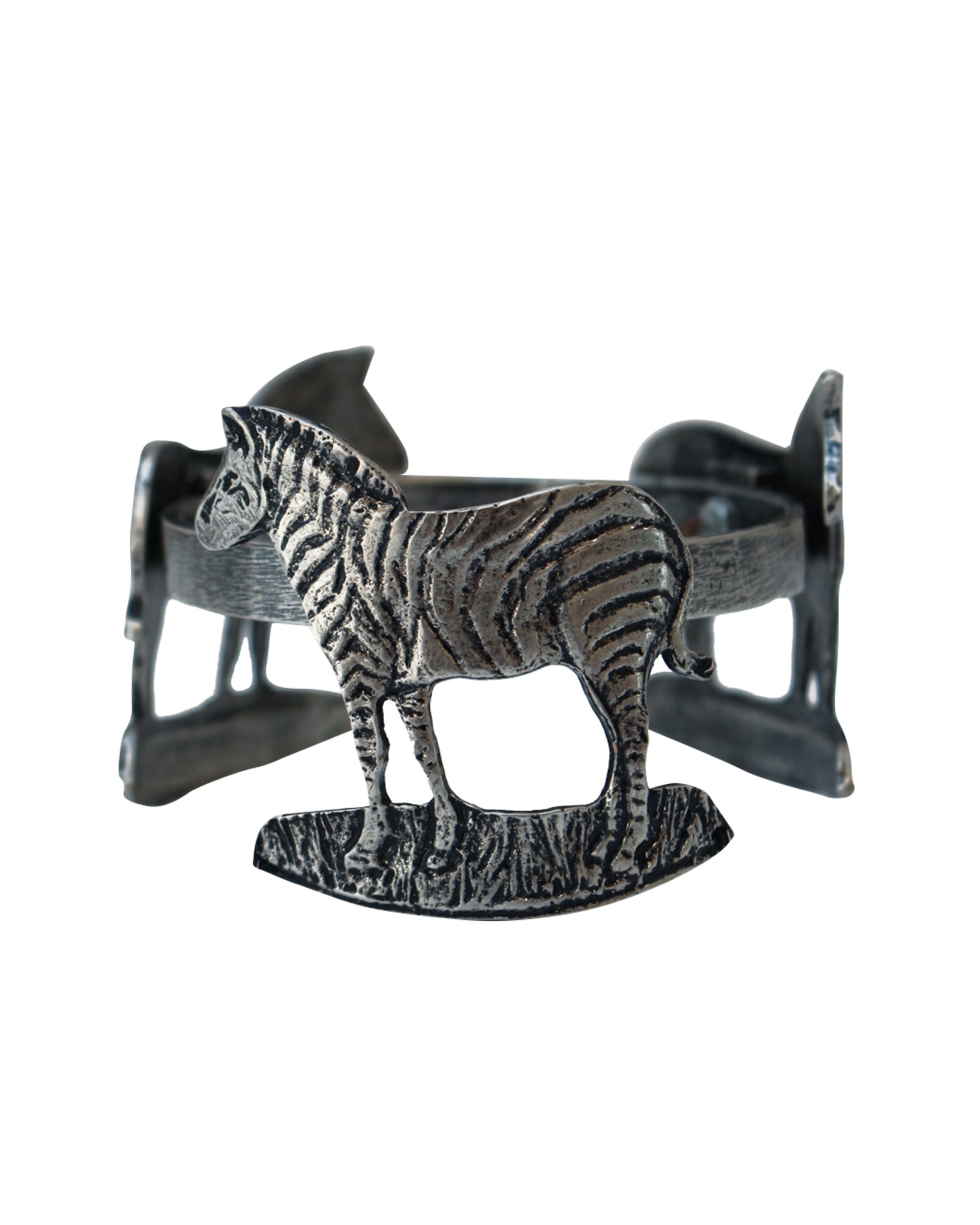 Zebra antique nickel ostrich egg stand