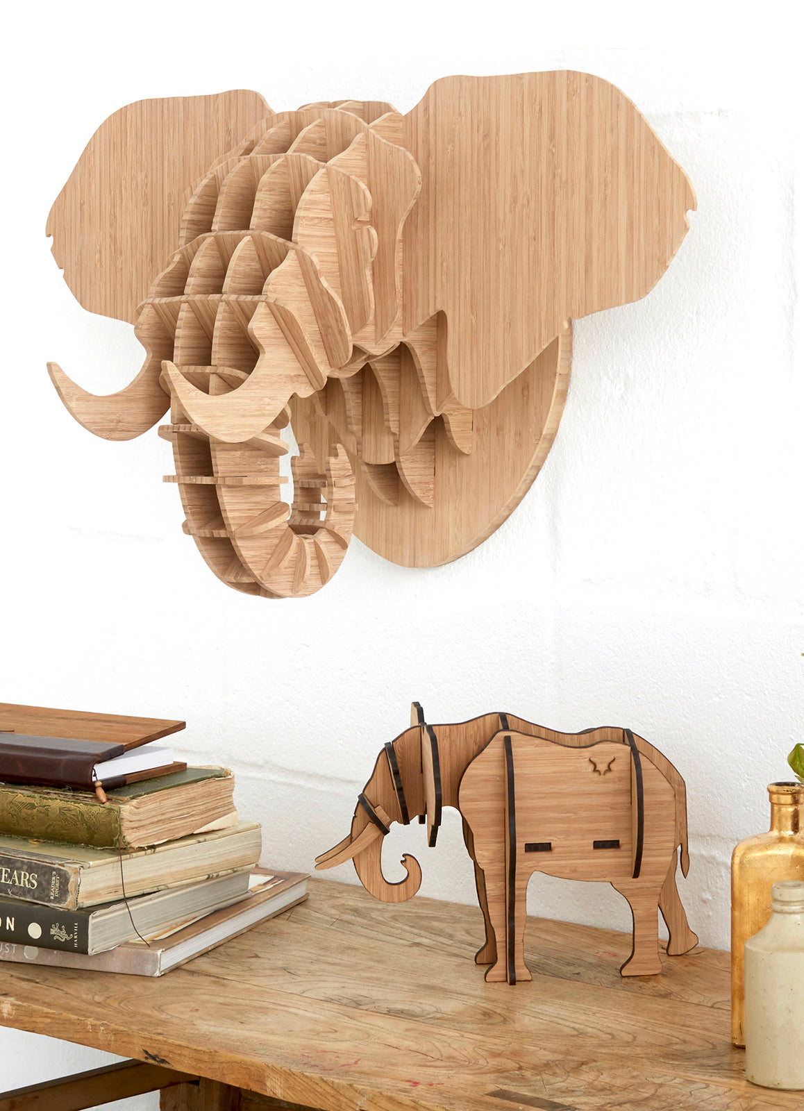 Elephant Head in Bamboo wall mount
