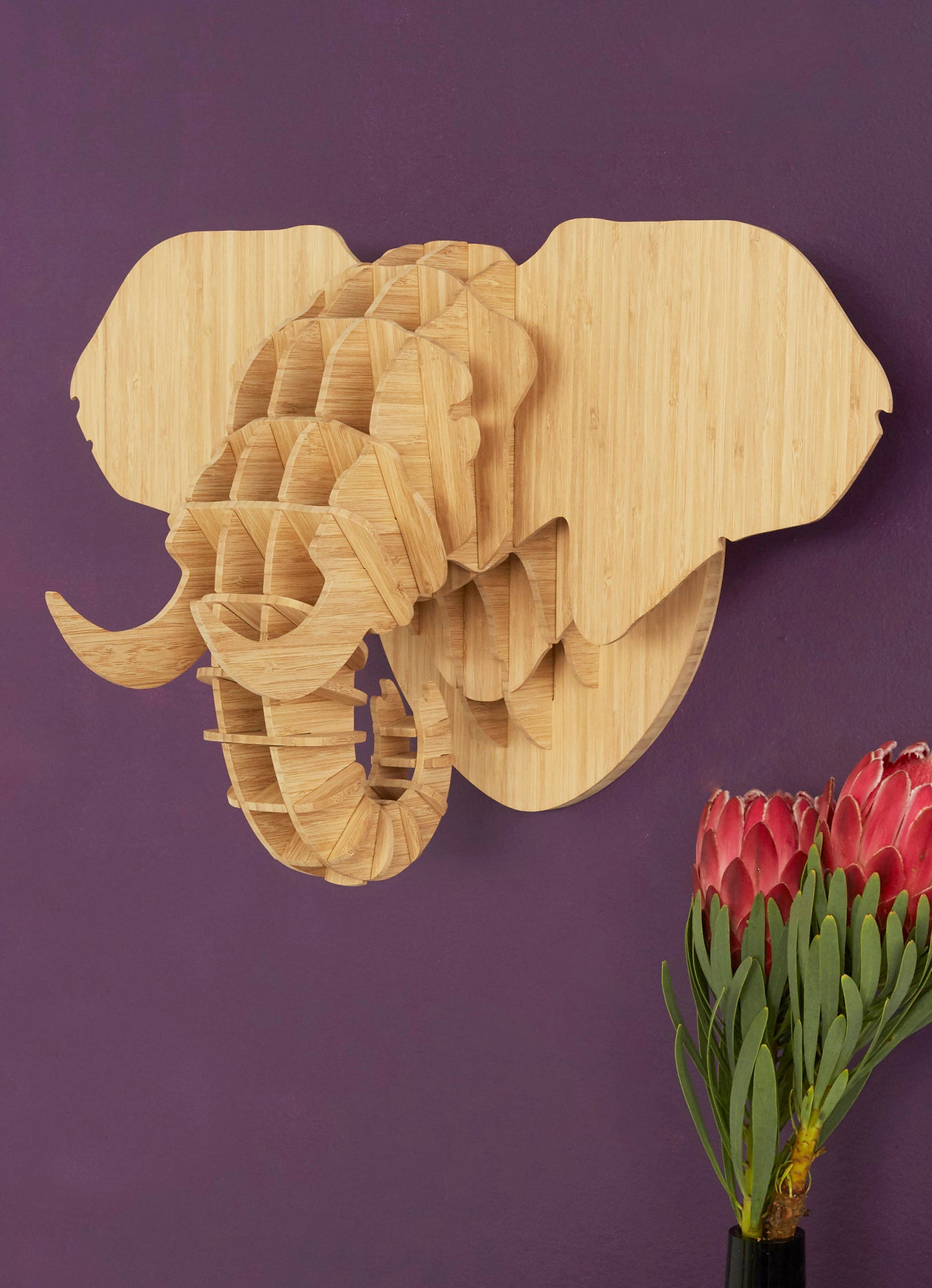 Elephant Head in Bamboo wall mount