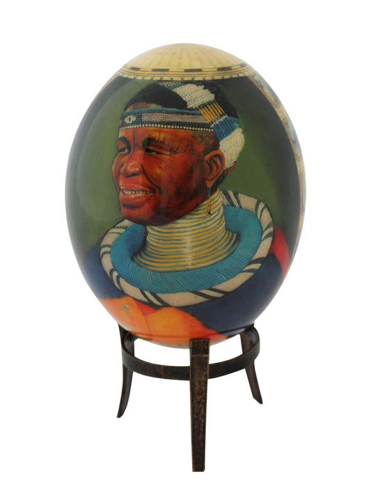 Decoupage African venda man and Africa map ostrich egg