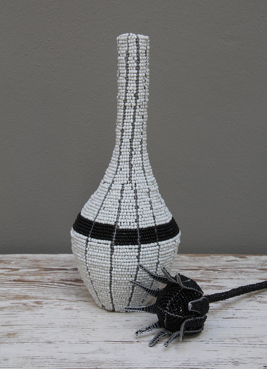 Black & white beaded decorative vase