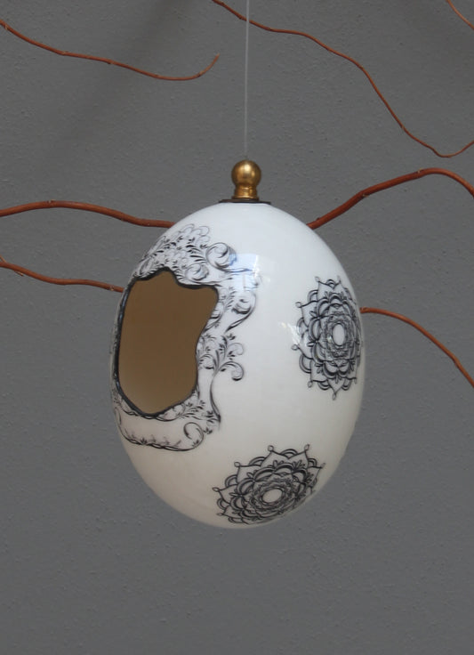 Painted Ostrich eggshell birdfeeder