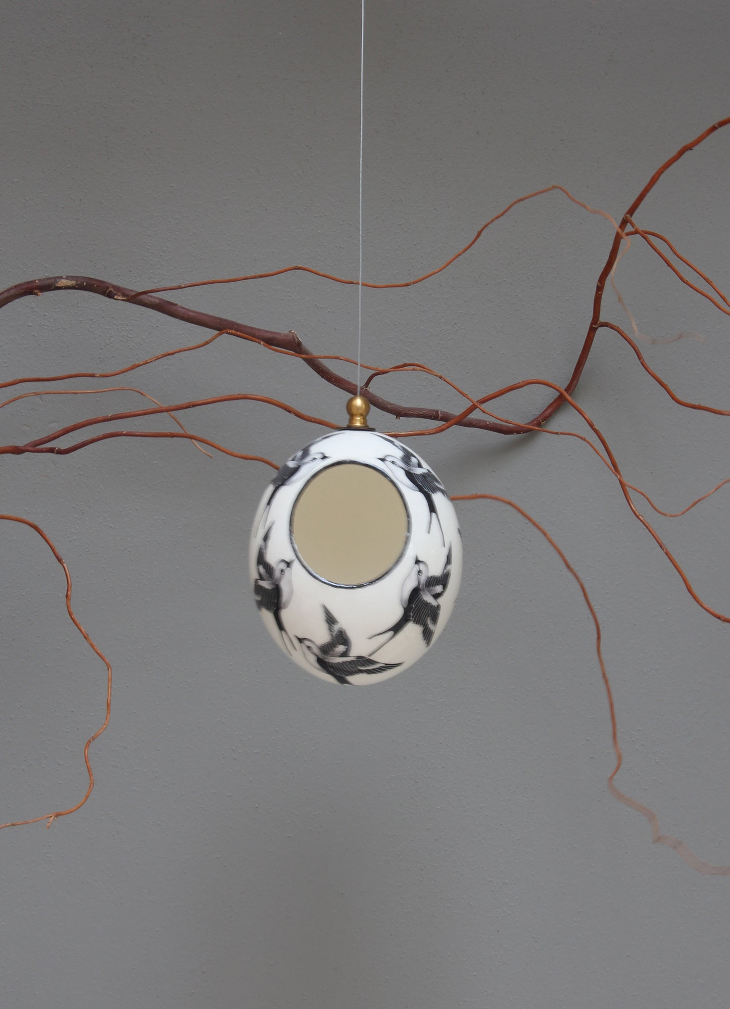 Painted Ostrich eggshell birdfeeder