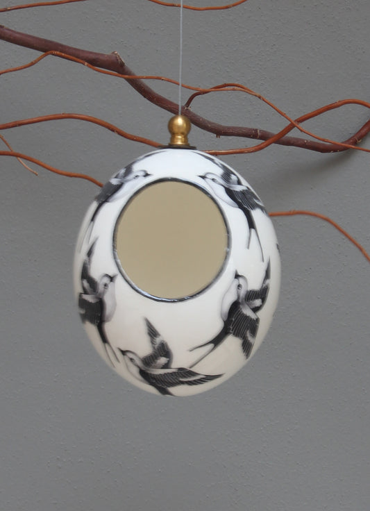 Painted Ostrich eggshell birdfeeder