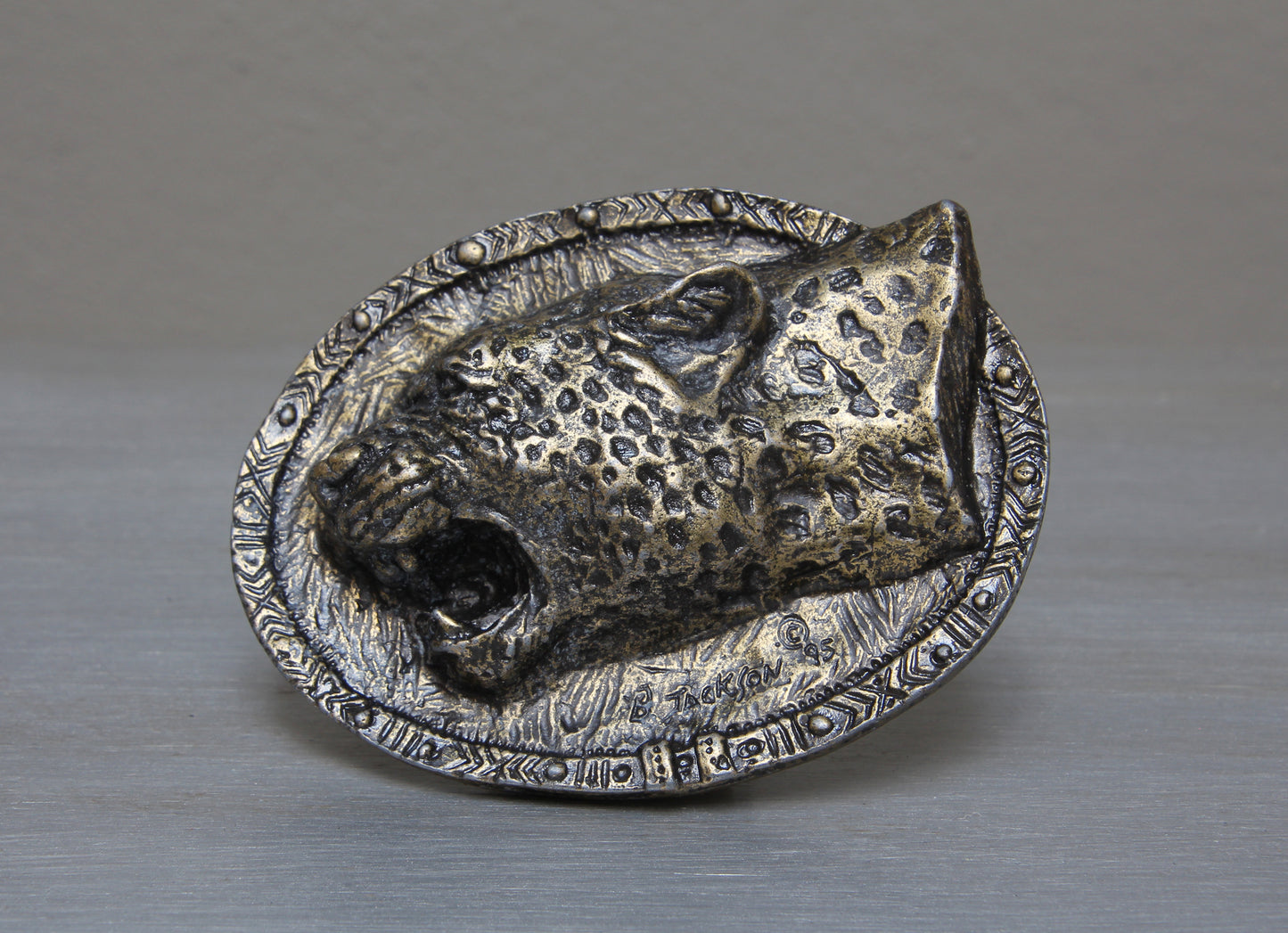 Brass  African leopard belt buckle