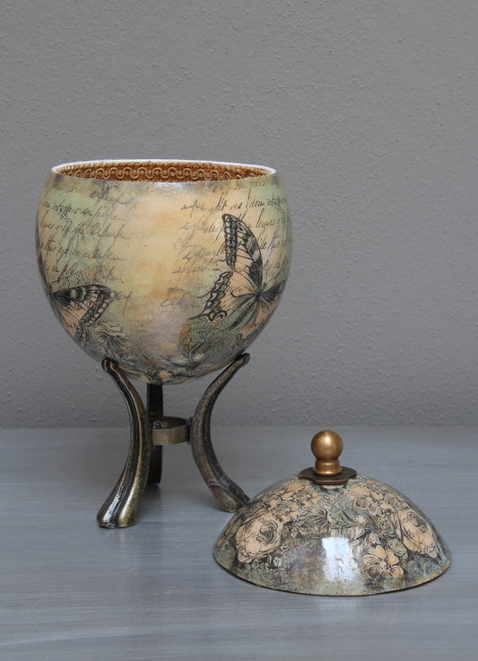 Decoupage butterfly ostrich eggshell jewelry box