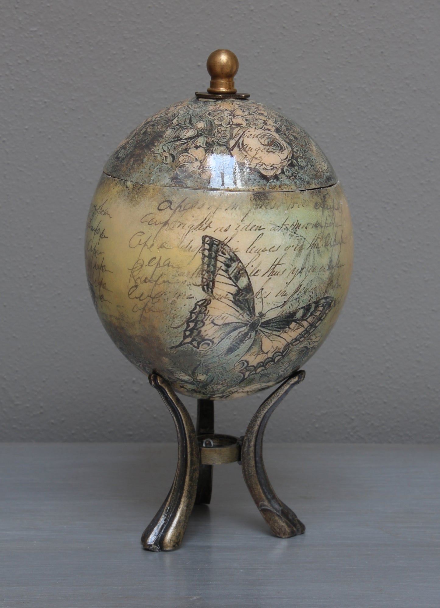Decoupage butterfly ostrich eggshell jewelry box