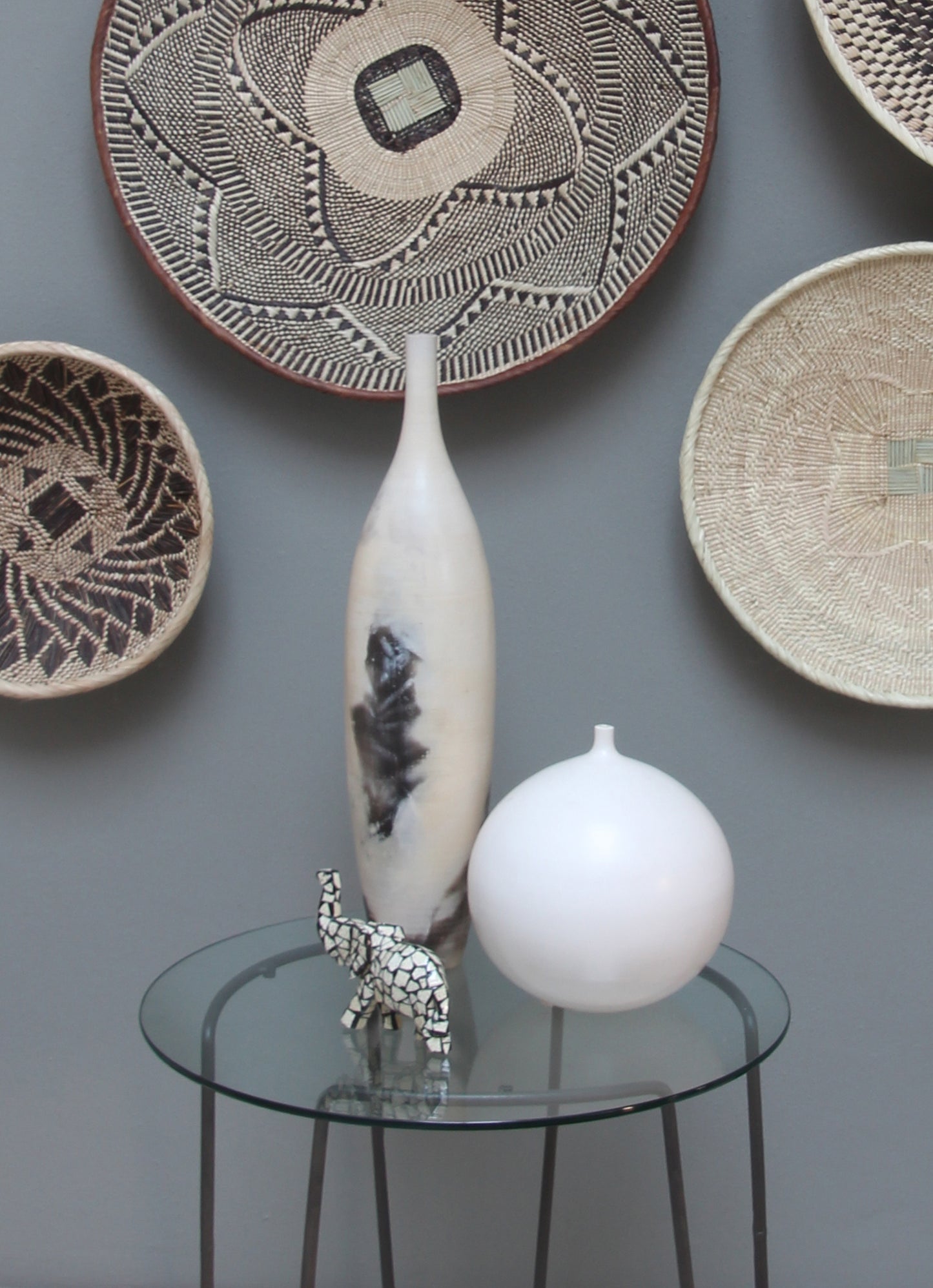 Mosaic eggshell elephant in varying sizes