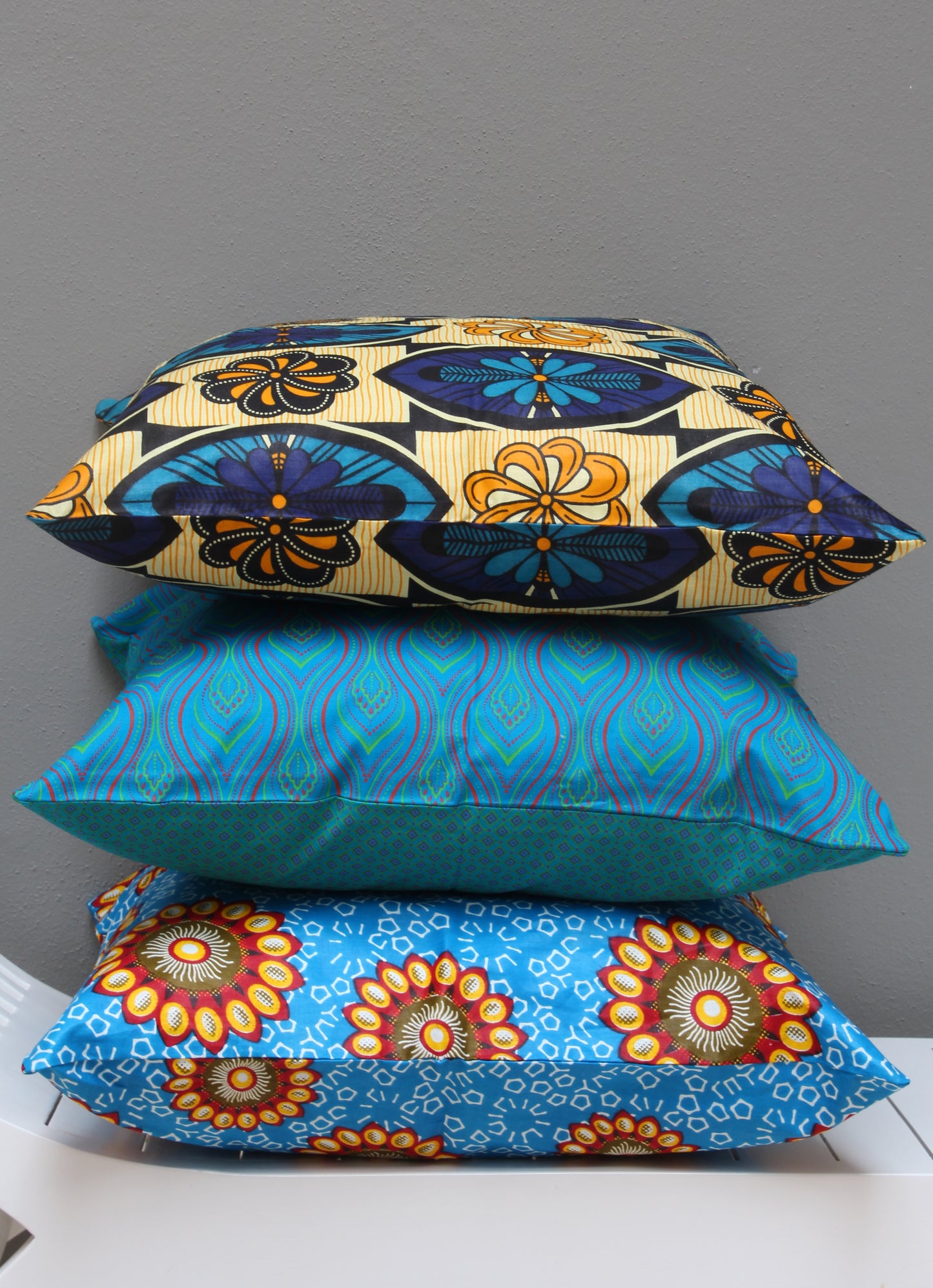 Turquoise, yellow and maroon Java African wax print scatter cushion