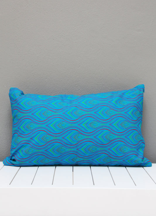 Turquoise, pink and green African Shweshwe scatter cushion