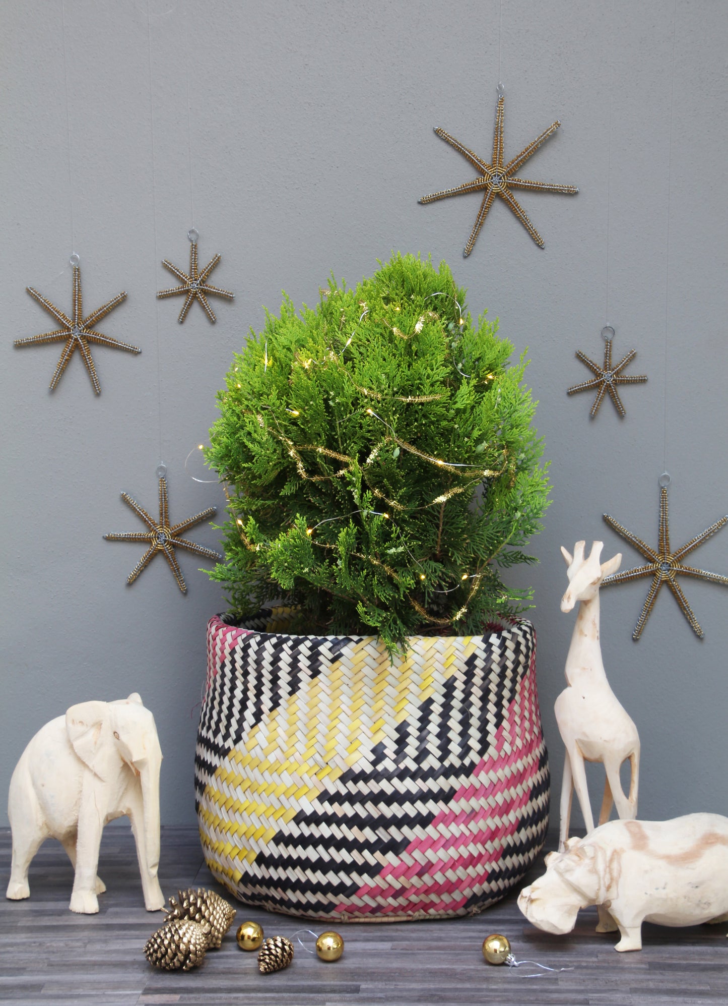 African turquoise and natural storage basket