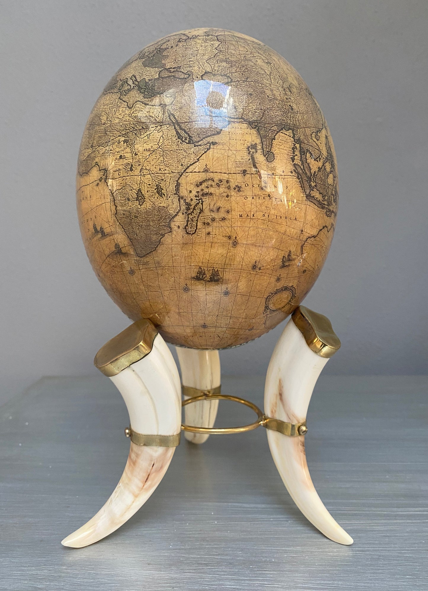 Decoupage world map ostrich egg