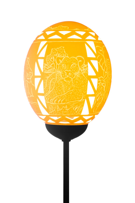 Ndebele Big 5 themed ostrich egg lamp