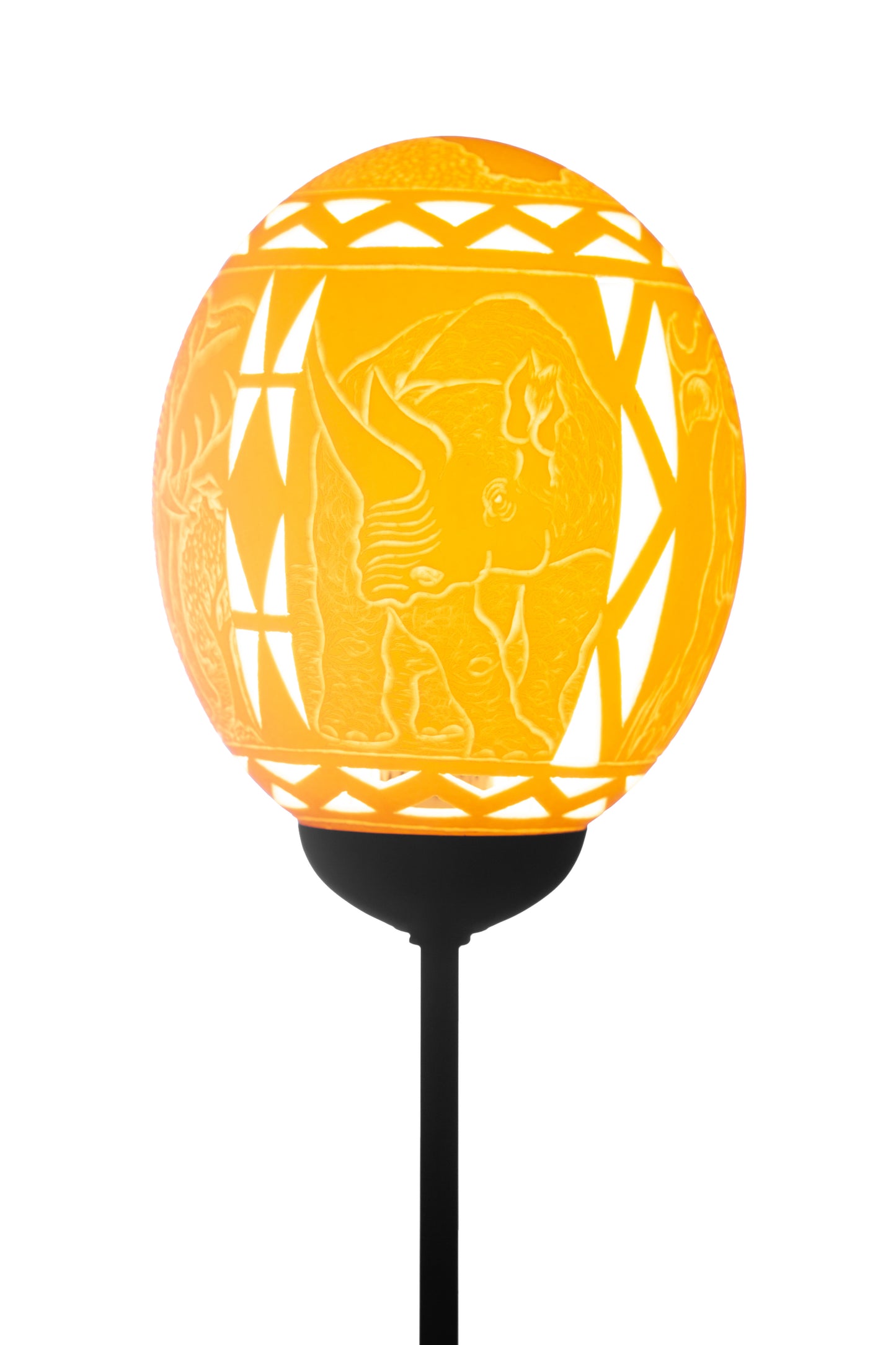 Ndebele Big 5 themed ostrich egg lamp