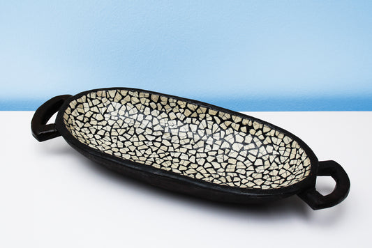 Cream eggshell mosaic bowl with handles 52cm