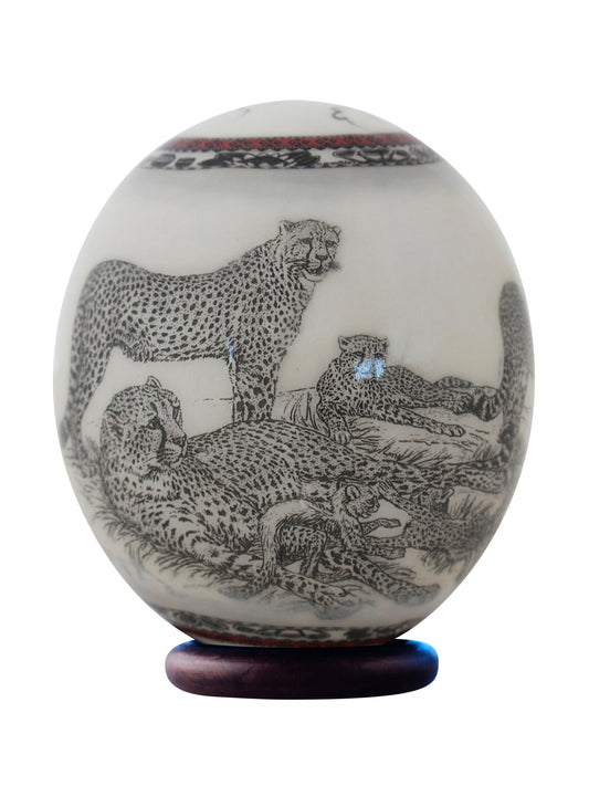Decoupage cheetah ostrich egg