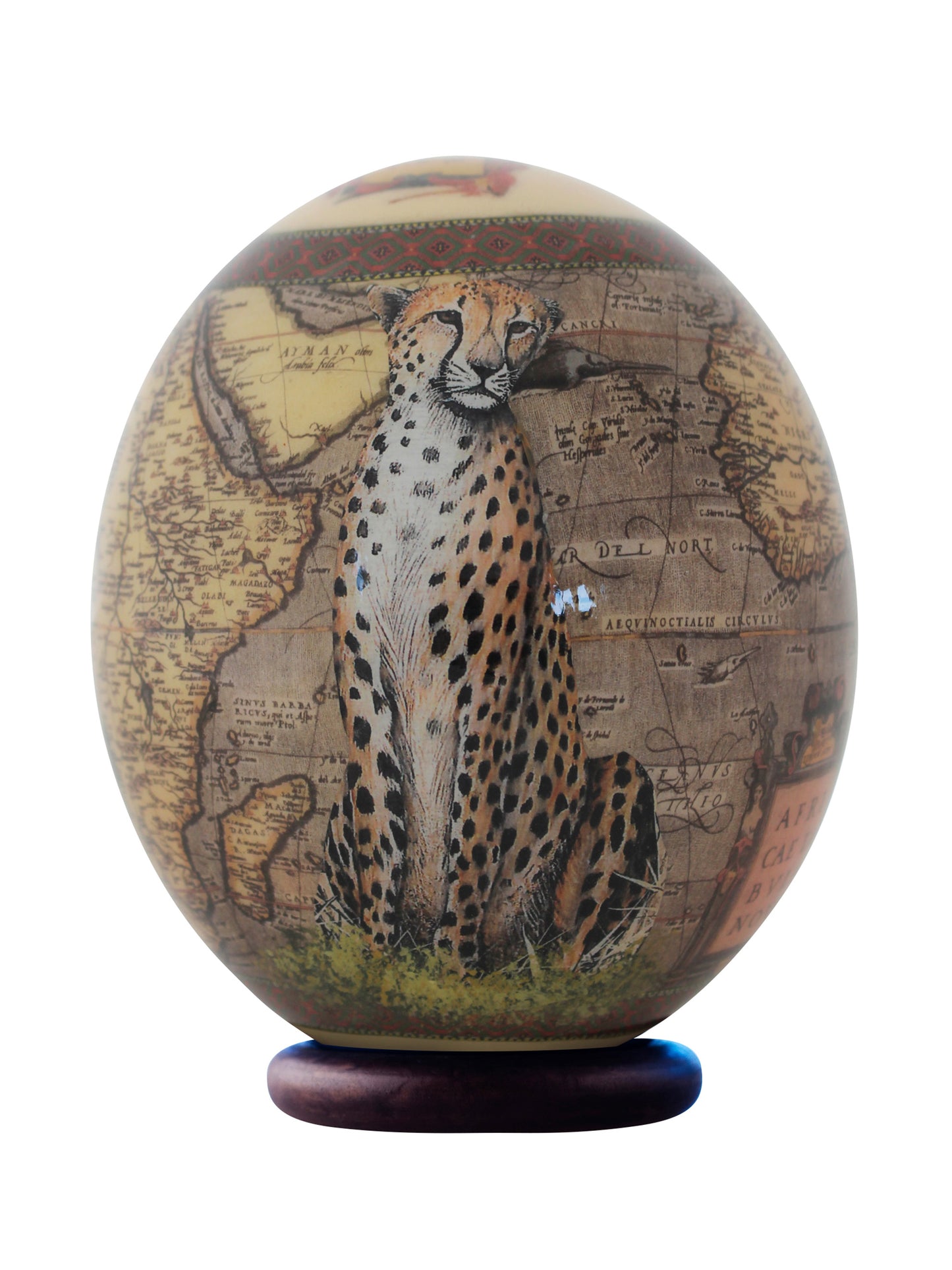 Decoupage cheetah ostrich egg