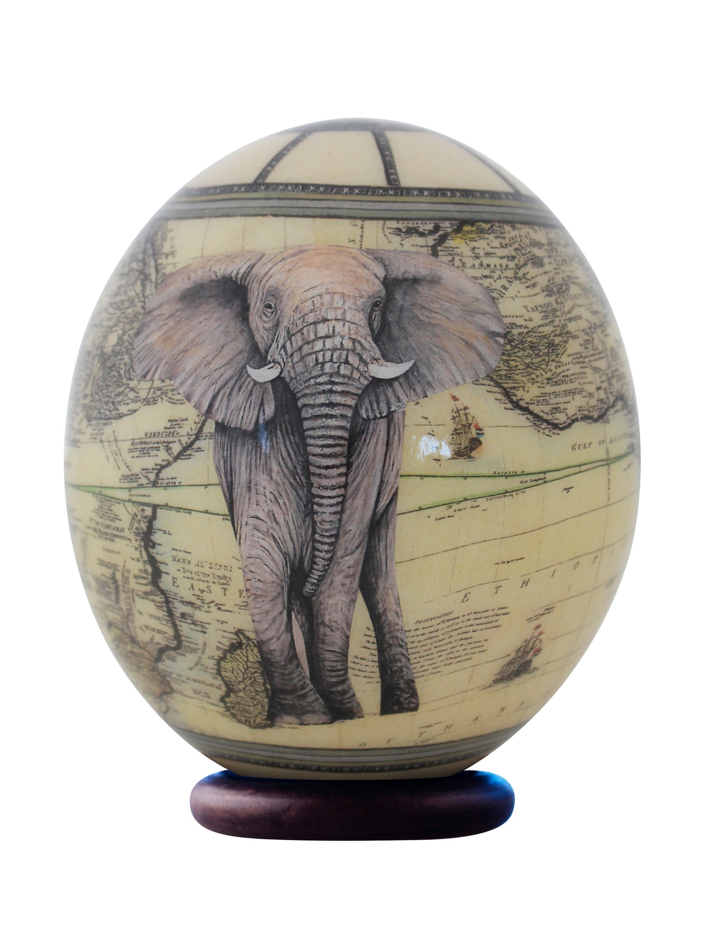 Decoupage elephant ostrich egg