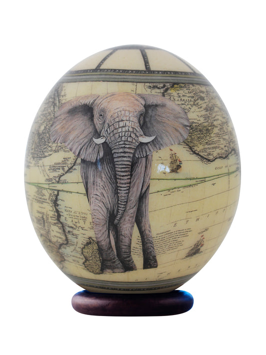 Decoupage elephant ostrich egg