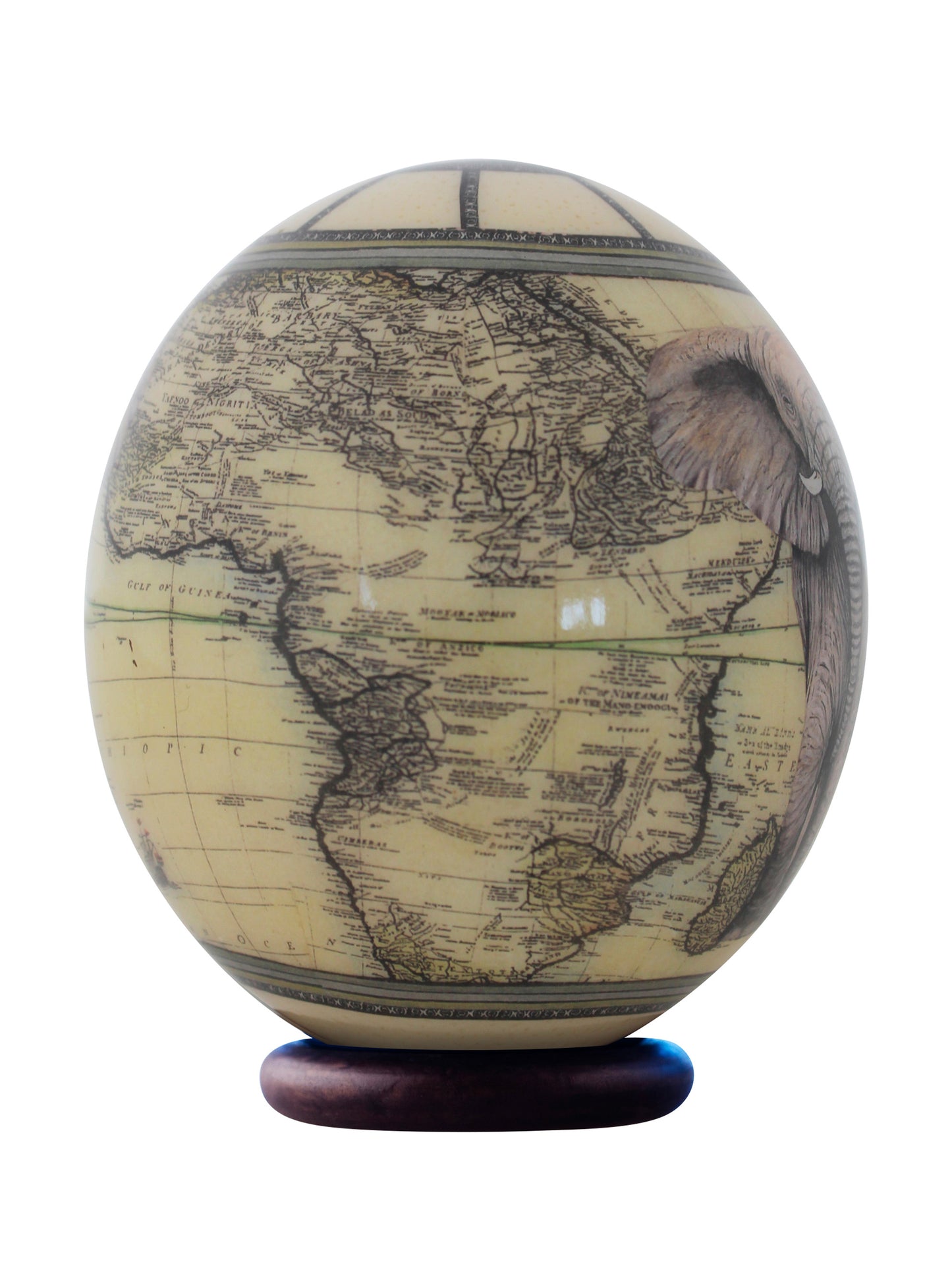 Decoupage elephant ostrich egg