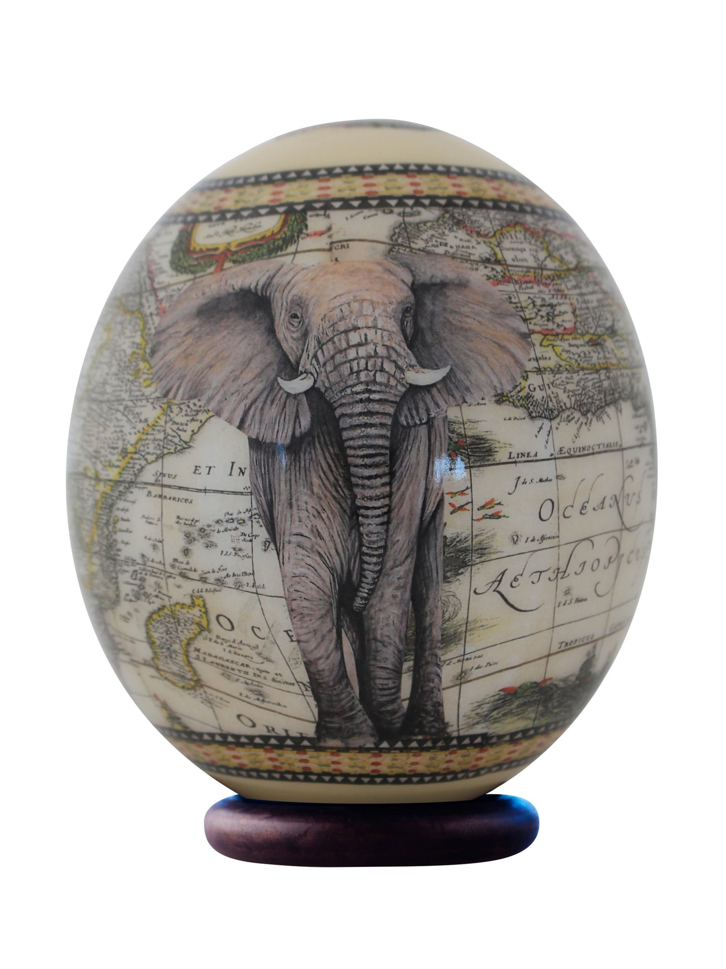 Decoupage elephant ostrich egg