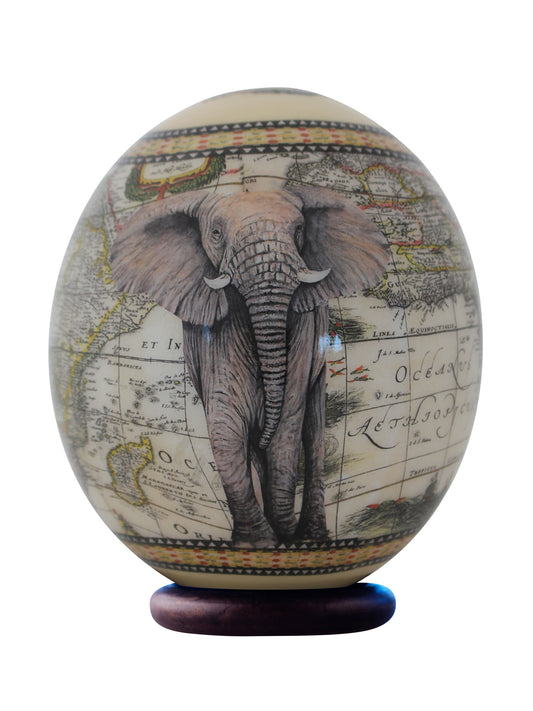 Decoupage elephant ostrich egg