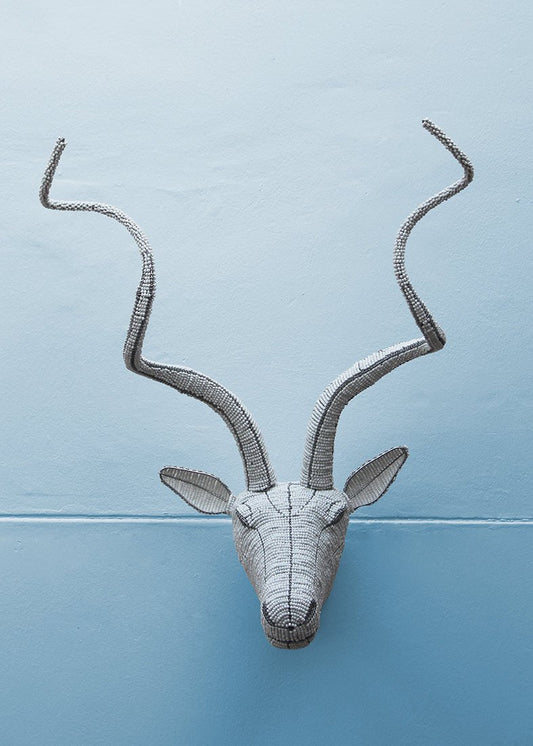 Classic white beaded kudu wall piece