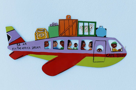 Hand painted metal plane wall piece